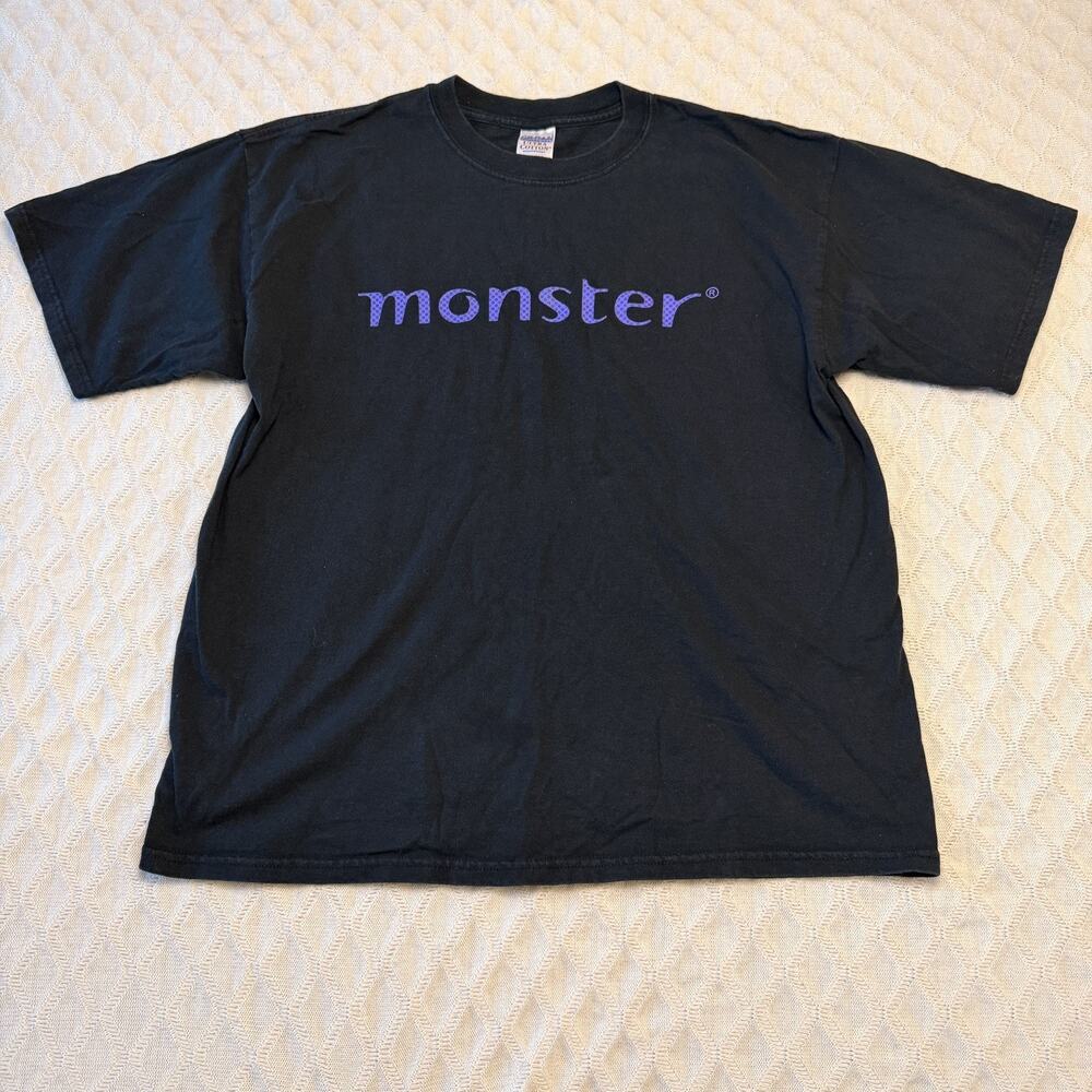 Vtg Monster Dot Com Logo Mascot Spell Out T-Shirt Mens Size XL Black